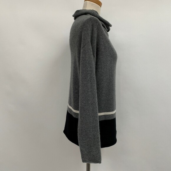 360 Cashmere Women's Sweater Medium Gray Black White 100% Cashmere Cowl Neck - Picture 5 of 11